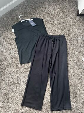 Black Tank & Wide-Leg Drawstring Pants Set - Relaxed Fit